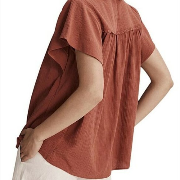 COUNTRY ROAD Crinkle Popover Crepe Cotton Rust Top Blouse - Picture 11 of 16